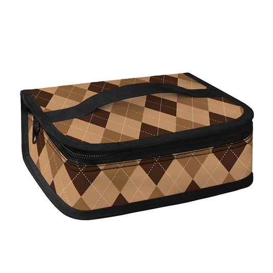 Brown Argyle Pattern Print Small Lunch Bag