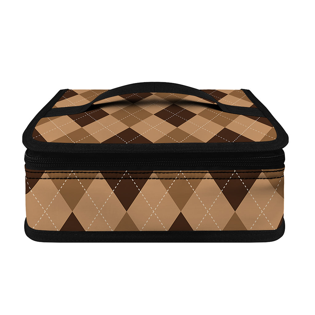 Brown Argyle Pattern Print Small Lunch Bag