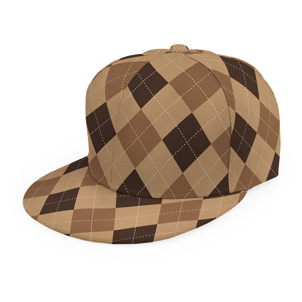 Brown Argyle Pattern Print Snapback Cap