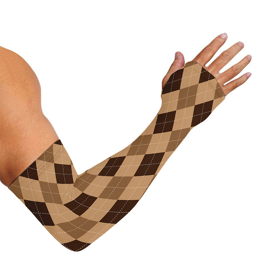 Brown Argyle Pattern Print Sun Protection Arm Sleeves