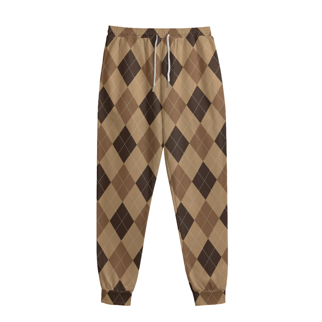 Brown Argyle Pattern Print Sweatpants