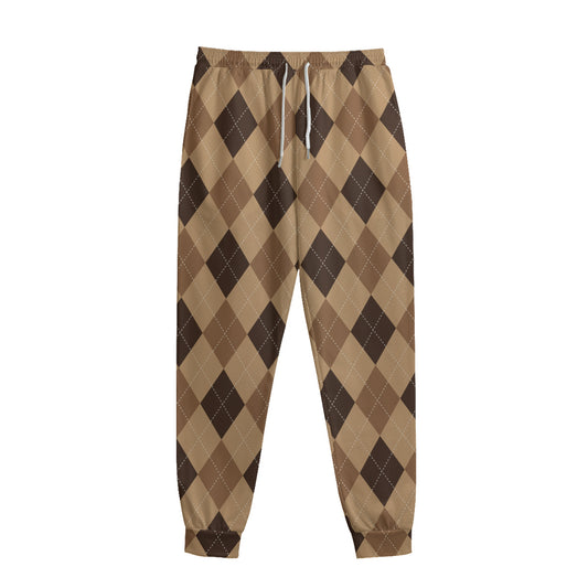 Brown Argyle Pattern Print Sweatpants