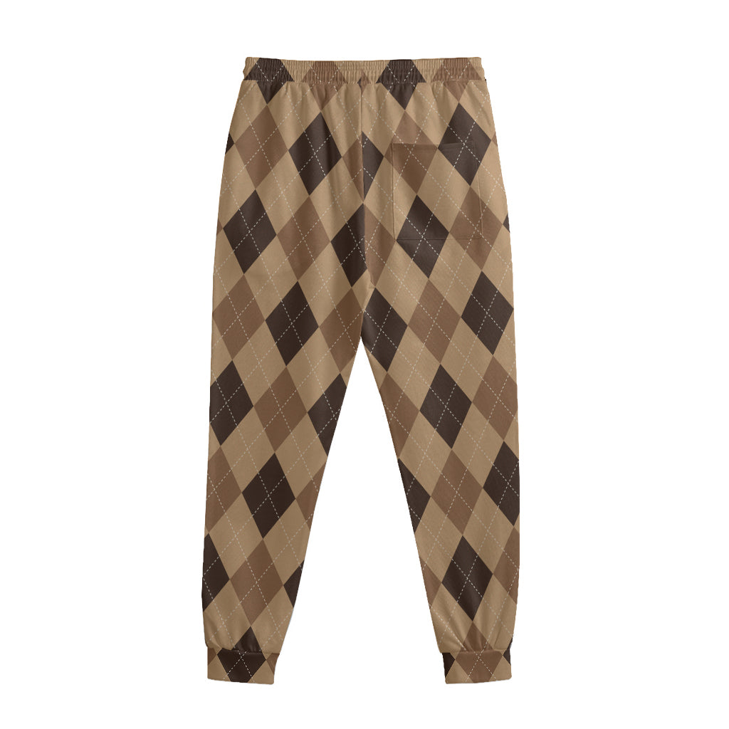 Brown Argyle Pattern Print Sweatpants