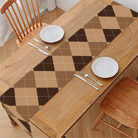 Brown Argyle Pattern Print Table Runner