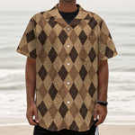 Brown Argyle Pattern Print Textured Short Sleeve Shirt