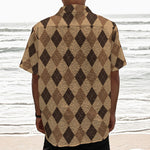 Brown Argyle Pattern Print Textured Short Sleeve Shirt