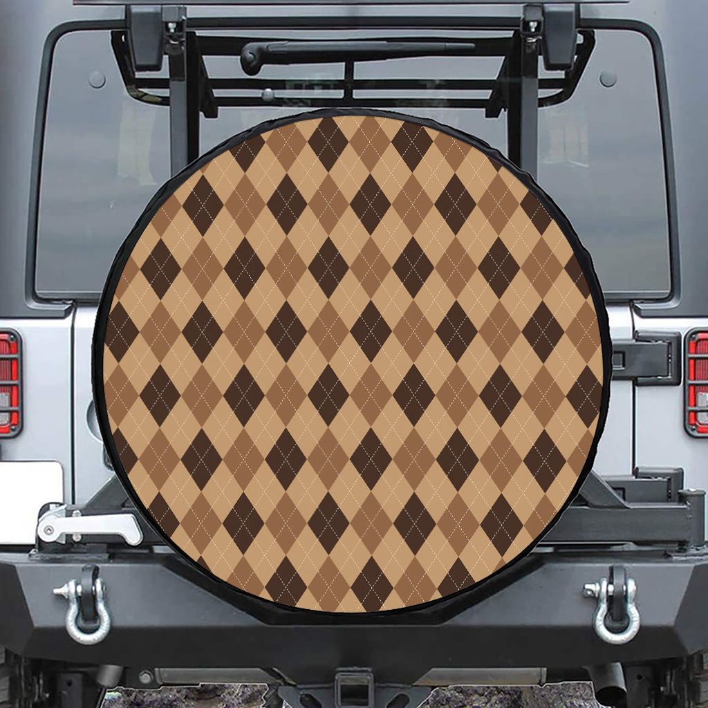 Brown Argyle Pattern Print Tire Cover