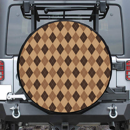 Brown Argyle Pattern Print Tire Cover
