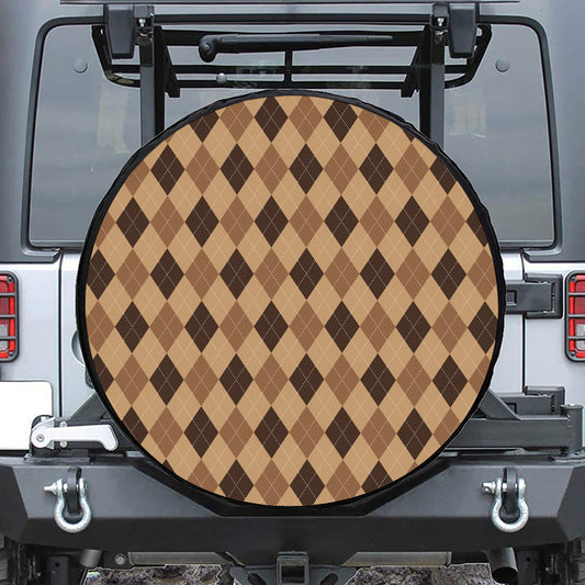 Brown Argyle Pattern Print Tire Cover