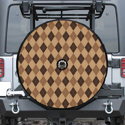 Brown Argyle Pattern Print Tire Cover With Camera Hole