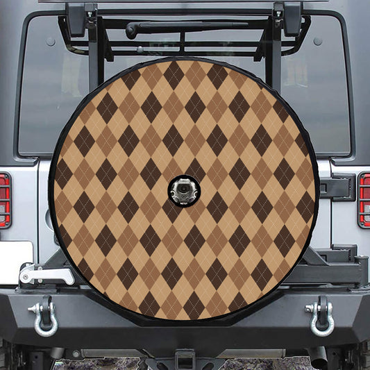 Brown Argyle Pattern Print Tire Cover With Camera Hole