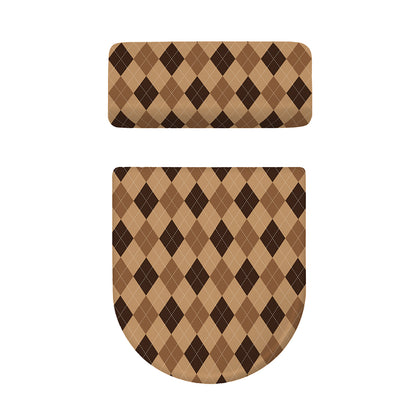 Brown Argyle Pattern Print Toilet Lid And Tank Cover Set