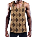 Brown Argyle Pattern Print Men's Workout Tank Top