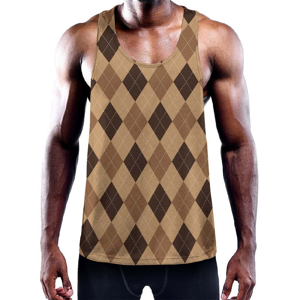 Brown Argyle Pattern Print Training Tank Top