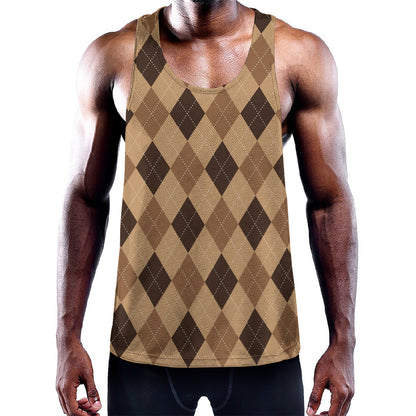 Brown Argyle Pattern Print Training Tank Top