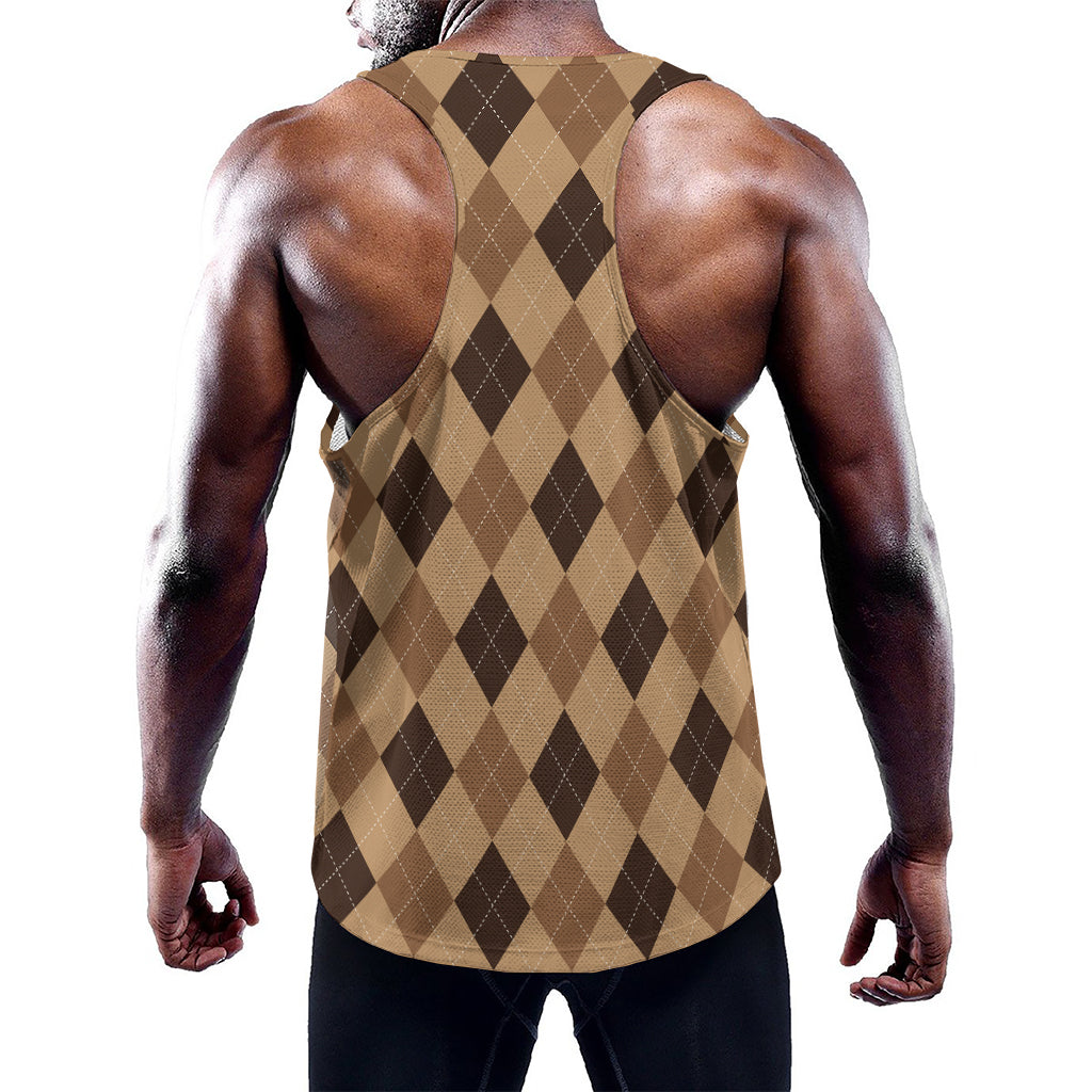 Brown Argyle Pattern Print Training Tank Top