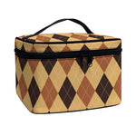 Brown Argyle Pattern Print Travel Makeup Bag