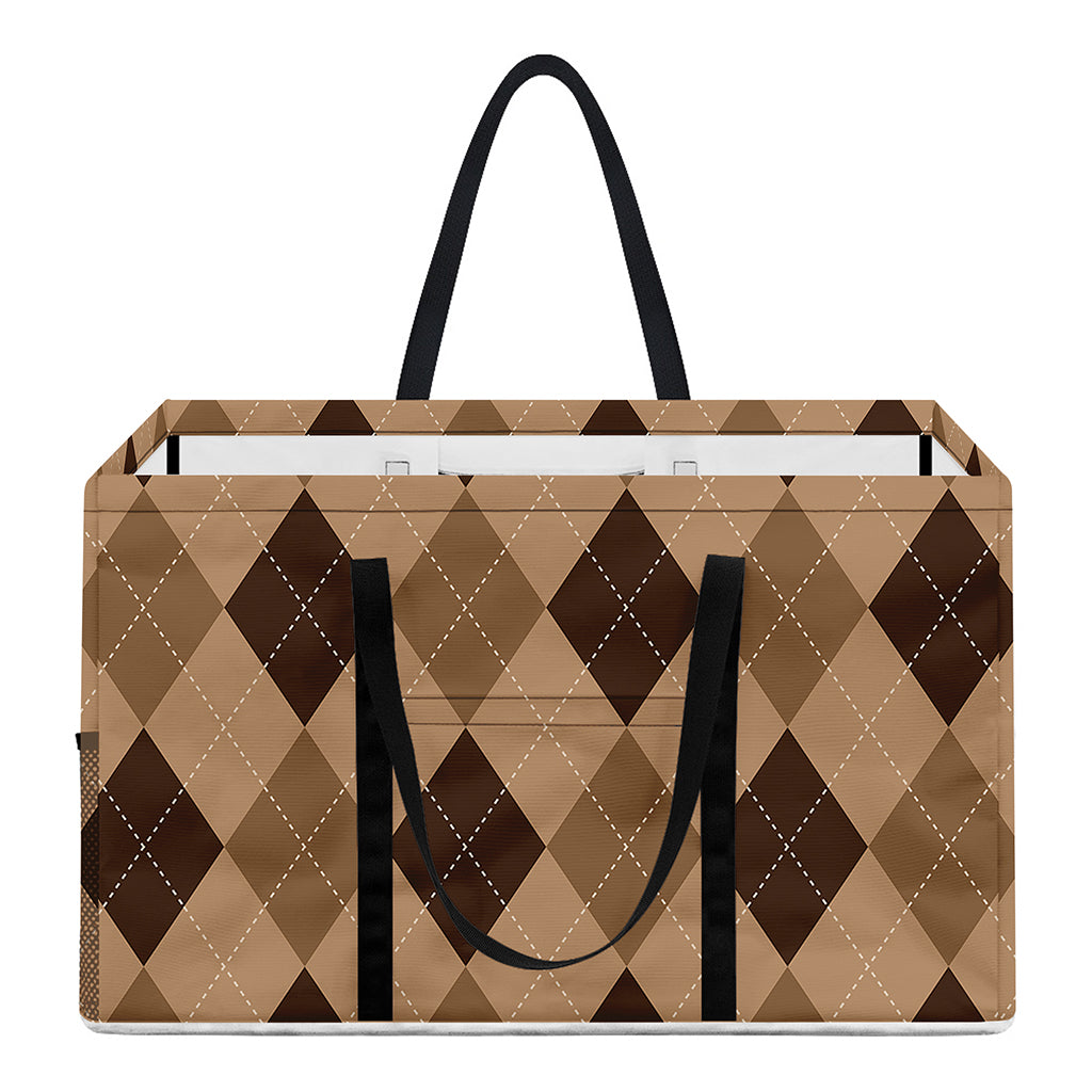 Brown Argyle Pattern Print Utility Tote Bag
