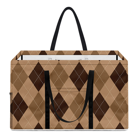 Brown Argyle Pattern Print Utility Tote Bag