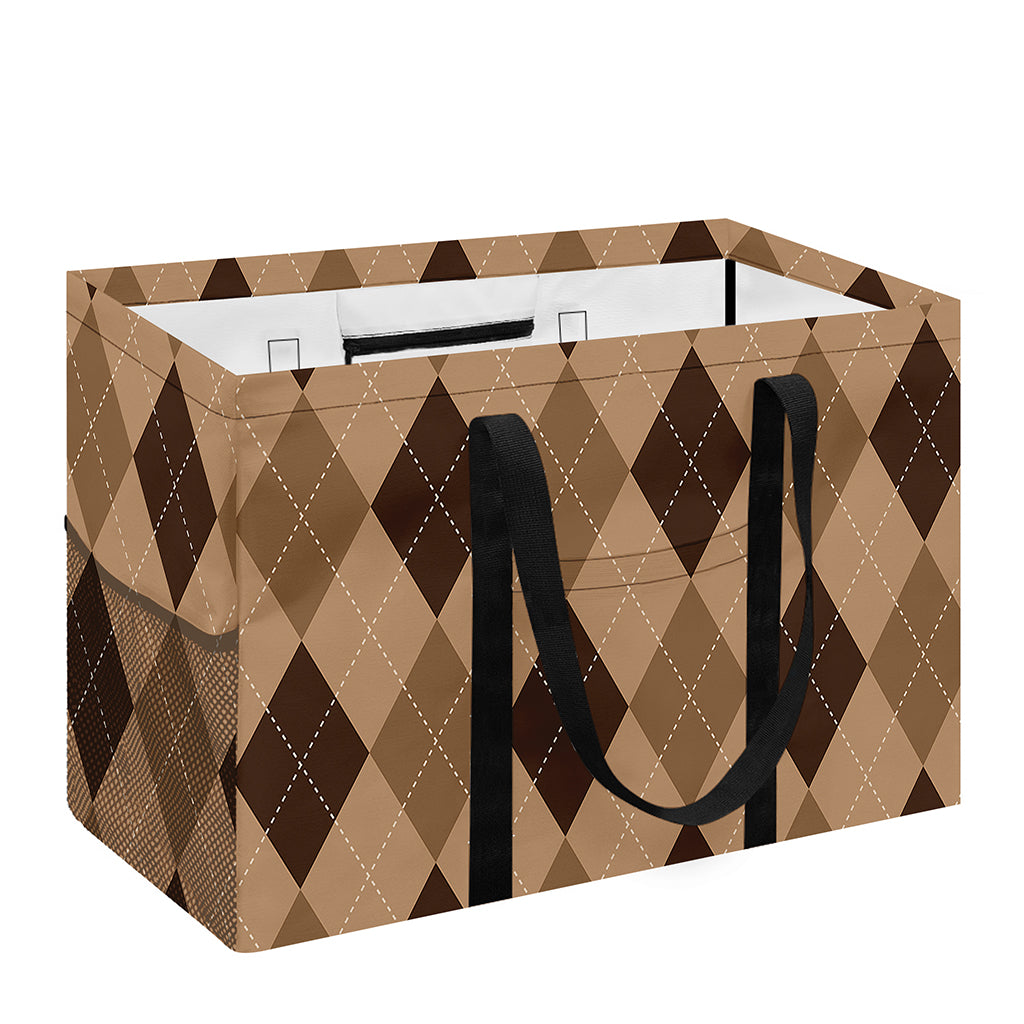 Brown Argyle Pattern Print Utility Tote Bag