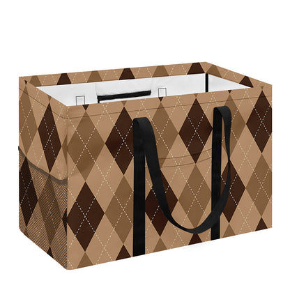 Brown Argyle Pattern Print Utility Tote Bag