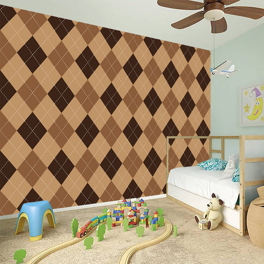 Brown Argyle Pattern Print Wall Sticker