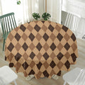 Brown Argyle Pattern Print Waterproof Round Tablecloth