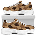Brown Argyle Pattern Print White Chunky Shoes