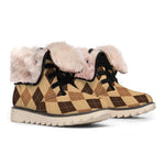 Brown Argyle Pattern Print Winter Boots