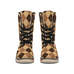 Brown Argyle Pattern Print Winter Boots