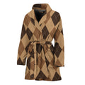 Brown Argyle Pattern Print Women's Bathrobe