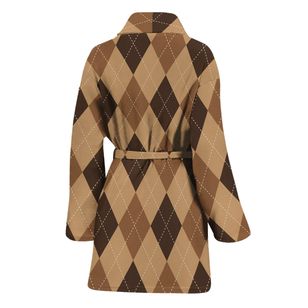 Brown Argyle Pattern Print Women's Bathrobe