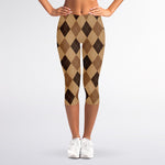 Brown Argyle Pattern Print Women's Capri Leggings