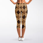 Brown Argyle Pattern Print Women's Capri Leggings
