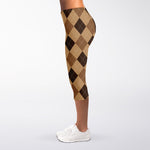 Brown Argyle Pattern Print Women's Capri Leggings