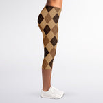 Brown Argyle Pattern Print Women's Capri Leggings