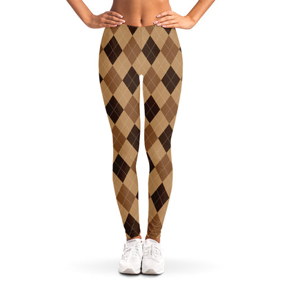 Brown Argyle Pattern Print Women's Leggings
