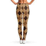 Brown Argyle Pattern Print Women's Leggings