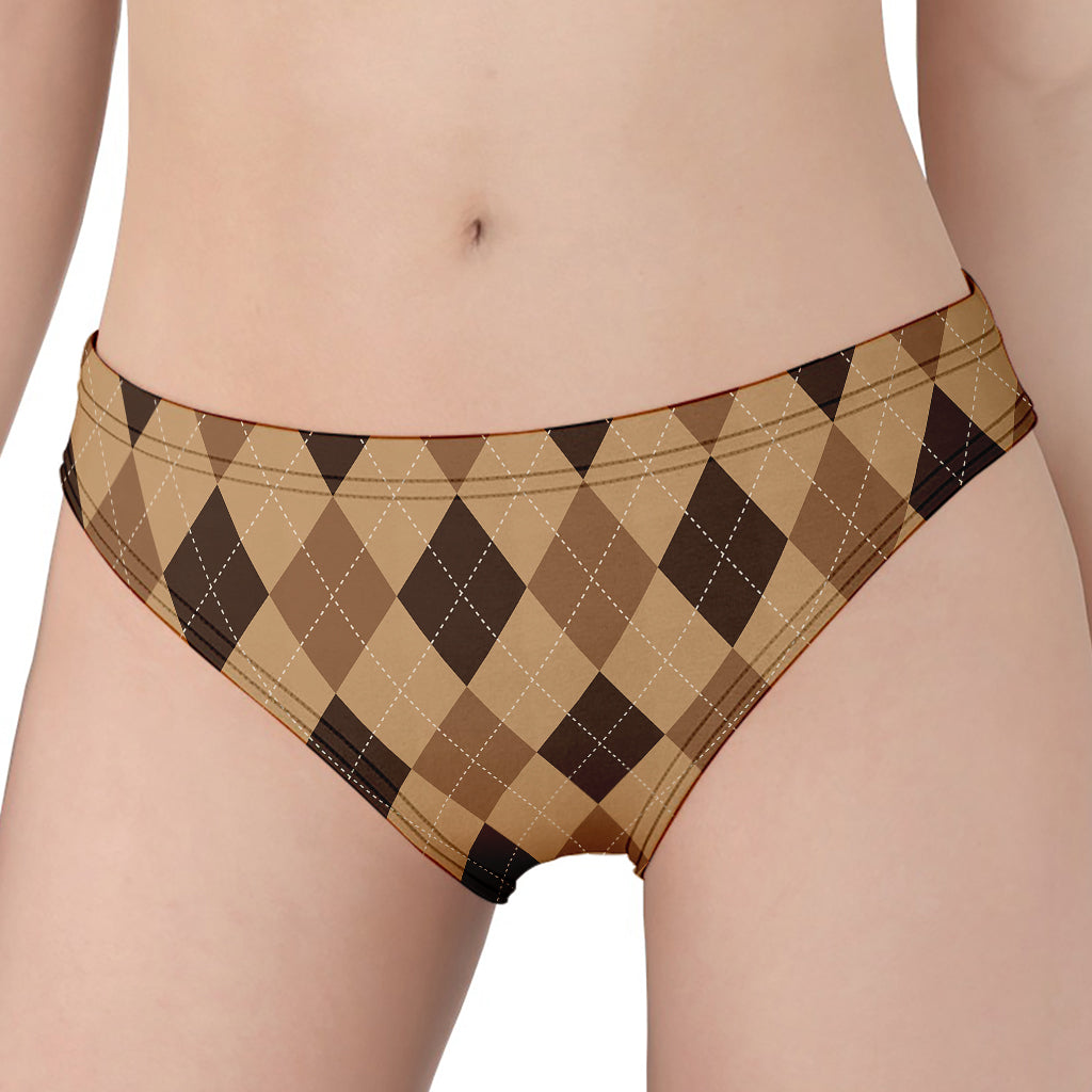 Brown Argyle Pattern Print Women's Panties