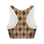 Brown Argyle Pattern Print Women's Sports Bra