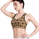 Brown Argyle Pattern Print Women's Sports Bra