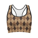 Brown Argyle Pattern Print Women's Sports Bra