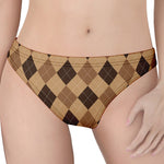 Brown Argyle Pattern Print Women's Thong