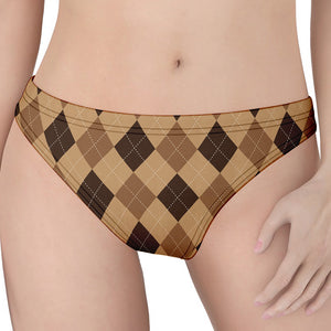 Brown Argyle Pattern Print Women's Thong