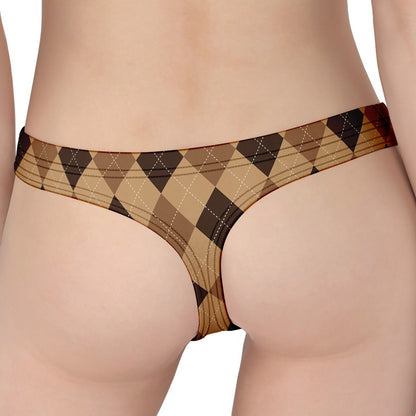 Brown Argyle Pattern Print Women's Thong