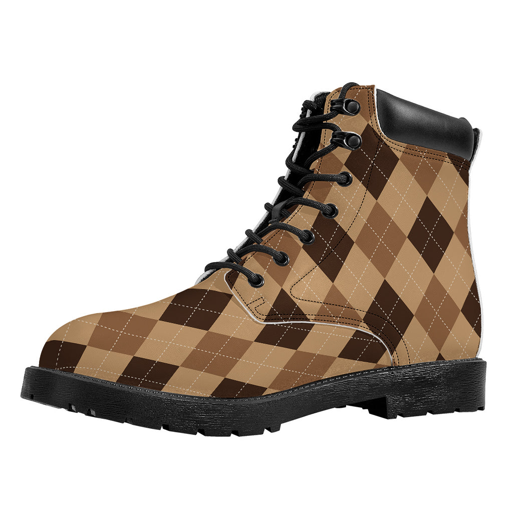 Brown Argyle Pattern Print Work Boots