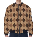 Brown Argyle Pattern Print Zip Sleeve Bomber Jacket