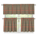 Brown Beige And Red Glen Plaid Print 3 Piece Kitchen Curtains