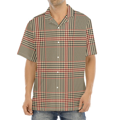 Brown Beige And Red Glen Plaid Print Aloha Shirt