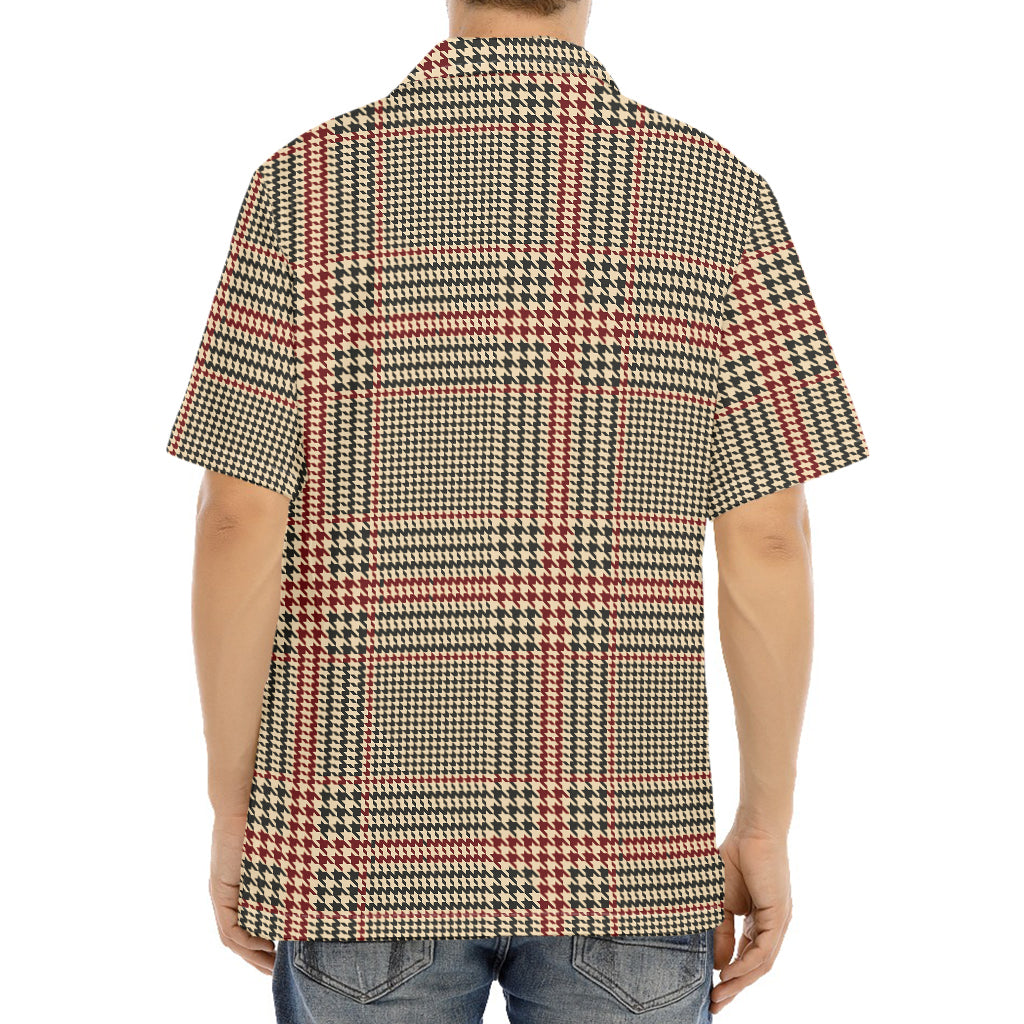 Brown Beige And Red Glen Plaid Print Aloha Shirt